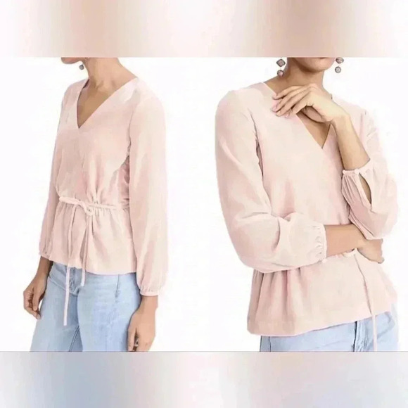 J.  Crew Velvet Faux-wrap top Blouse draped Blush Stretchy J4962 sz 0 - Picture 1 of 9
